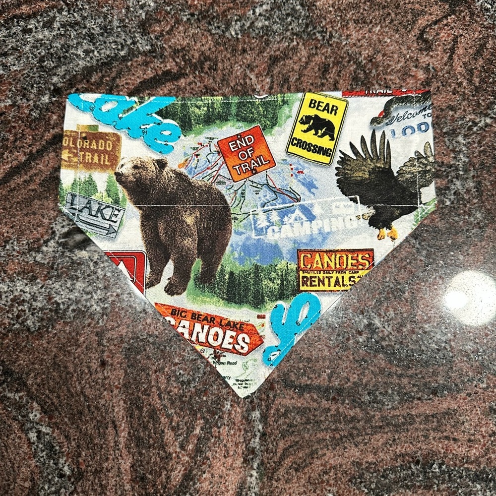 Handmade Reversible pet bandana in camping print